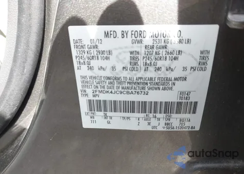 2012 Ford Edge Sel z USA, uszkodzony, nr VIN 2FMDK4JC9CBA76732